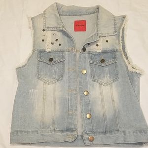 Denim, Studded, Distressed Vest